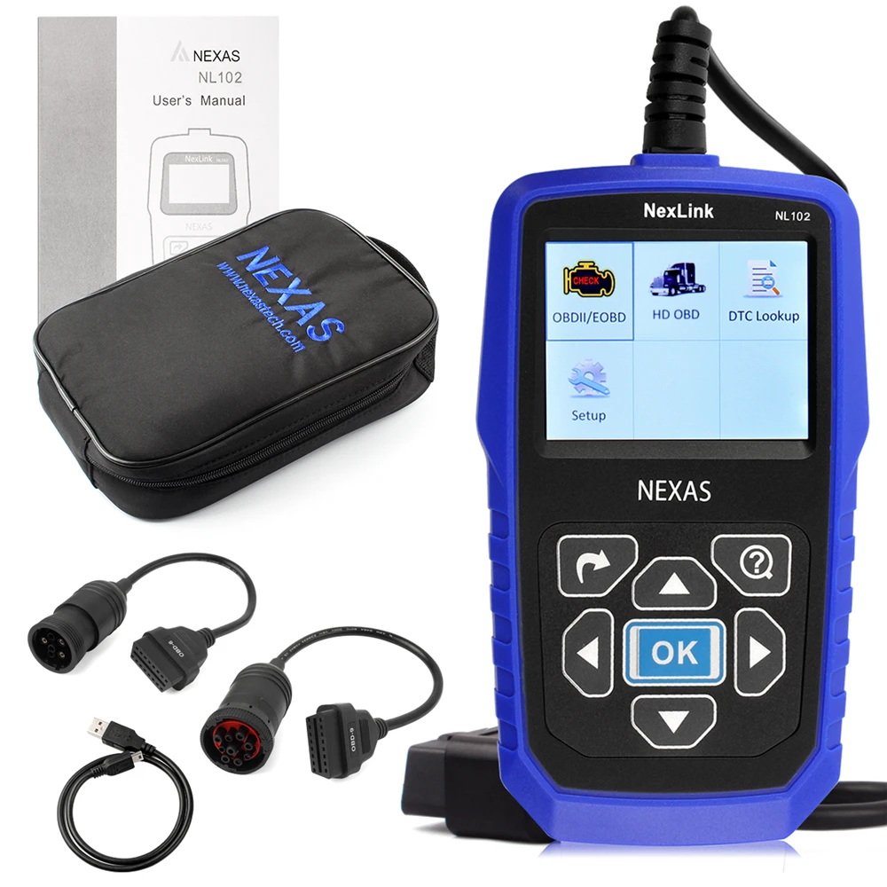 NEXAS NL102 Авто OBD2 диагностический инструмент Сверхмощный OBD сканер автомобиля и грузовика 2 в 1 с батарейным монитором для универсальных автомобилей/грузовиков