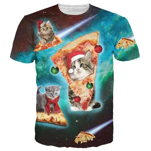 christmas cat Raisvern, новинка, галактика, космос, 3D футболка, милый котенок, кошка, есть тако, пицца, Забавные топы, футболка, короткий рукав, летние футболки - Цвет: christmas cat