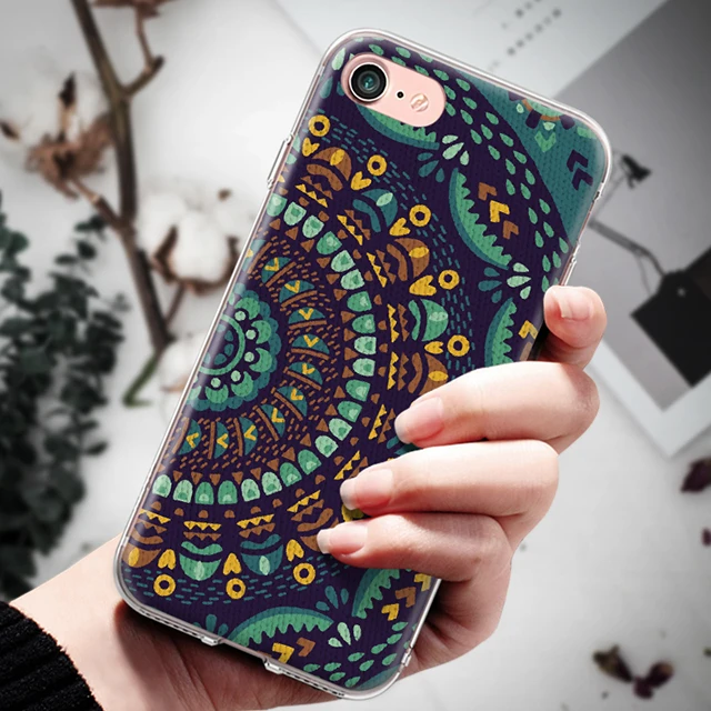 Мягкий ТПУ чехол для телефона для Iphone 4, 4S, 5, 5S, 5C, SE, 6, 6 S, 7, 8 Plus, X, XR, XS, Max, мандала, Цветочный, этнический узор, силиконовый чехол