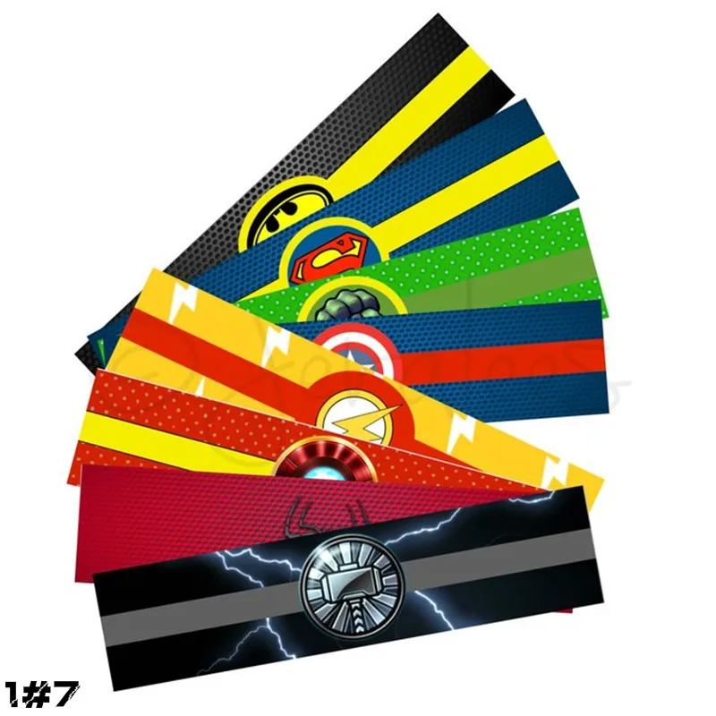 (1-7) 6PCS 6 шт., 4 вида стилей, Мстители, герой, Супермен, Бэтмен, Халк, Железный человек, бутылка для воды, этикетка, выбор для мальчиков, день рождения, украшения для детей - Цвет: (1-7) 6PCS