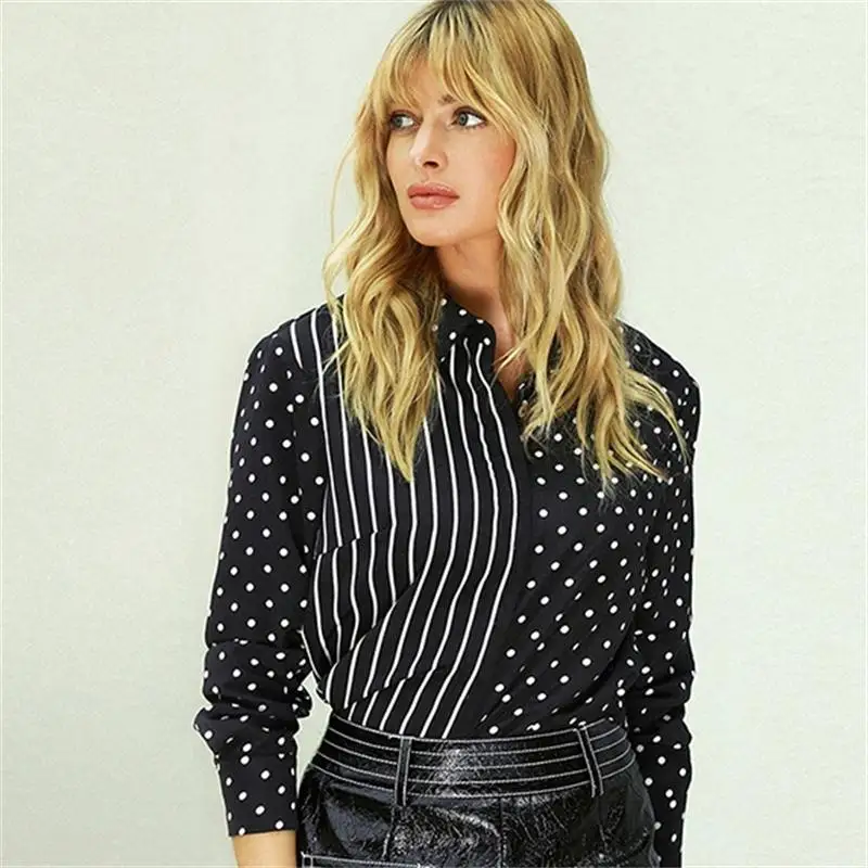 Women Casual Blouse Shirt Long Sleeve Female Stripe Dot Patchwork Spring Autumn Office lady Work Wear Shirts Top chifave |
