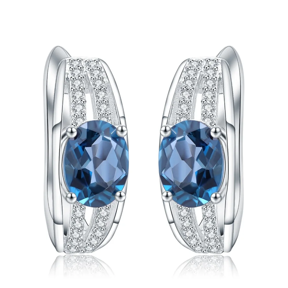 Женские серьги гвоздики с овальным голубым топазом 925 карата|stud earrings|gemstones blue