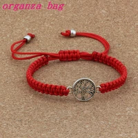 hot 2pcs new men and women fashions zinc alloy tree of life charm red pure hand woven adjustable bracelet b 71