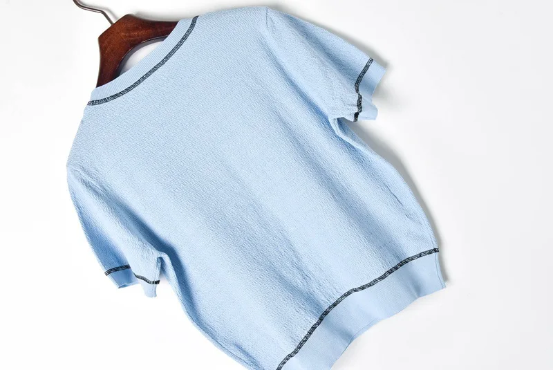 Fashion New 2019 Summer Women's Suits Two pieces Pocket Knitted T-shirt Shorts Feminine Sweet Solid Outfits Pullover Pants Set |
