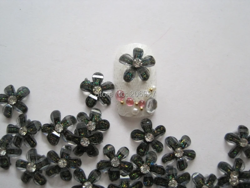 RF1-2 30 шт. милый Кристалл Черный цветок в форме стразы украшение для ногтей из