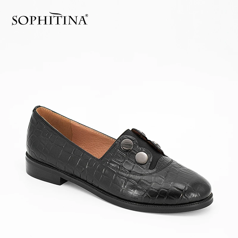 Женские офисные туфли SOPHITINA черные из натуральной овечьей кожи на плоской