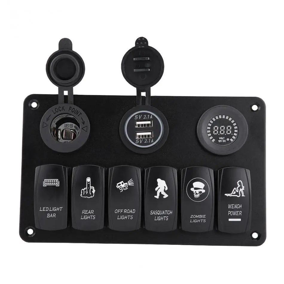 12 V-24 V 6 банда кулисный переключатель Панель автомат защити цепи для автомобиля Караван морской катер с синий светодиодный w/автомобиль Зарядное устройство вольтметр