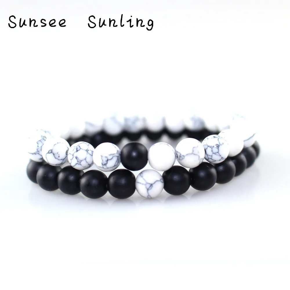 2019 2 шт./компл. 8 мм белый Howlite камень и вулканические Бриллианты Женские браслеты в