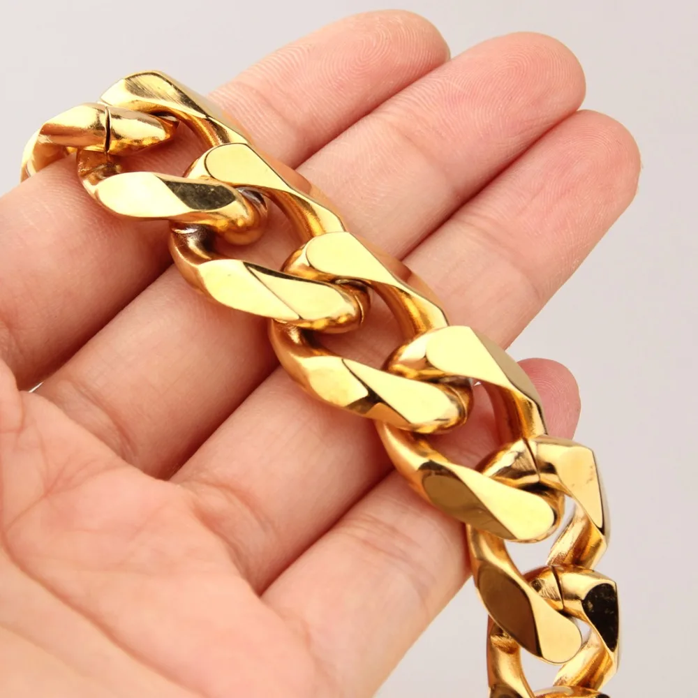 

19MM Heavy Huge 316L Stainless Steel Gold Tone Cuban Curb Chain Men's Jewelry Necklace Or Bracelet Bangle 7-40" Wholesale Gift