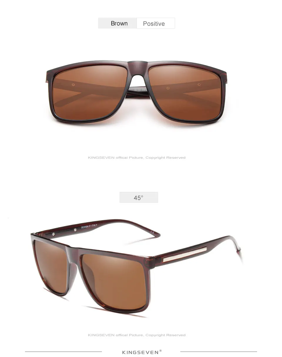 KINGSEVEN BRAND DESIGN Sunglasses Men Male Polarized Sunglasses Driving Vintage TR90 Square Frame Goggles Gafas UV400