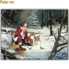 Питер Рен Алмазная Картина Вышивка крестом портрет квадрат Круглая Мозаика горный хрусталь полная вышивка Рождество Санта Клаус яблоко олень
