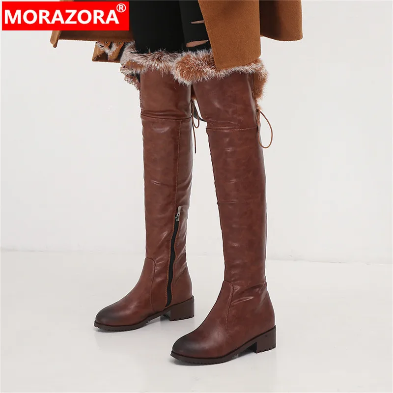 

MORAZORA 2022 Russia Newest winter boots women warm thick fur thigh high boots zip lace up fashion snow Boots ladies shoes