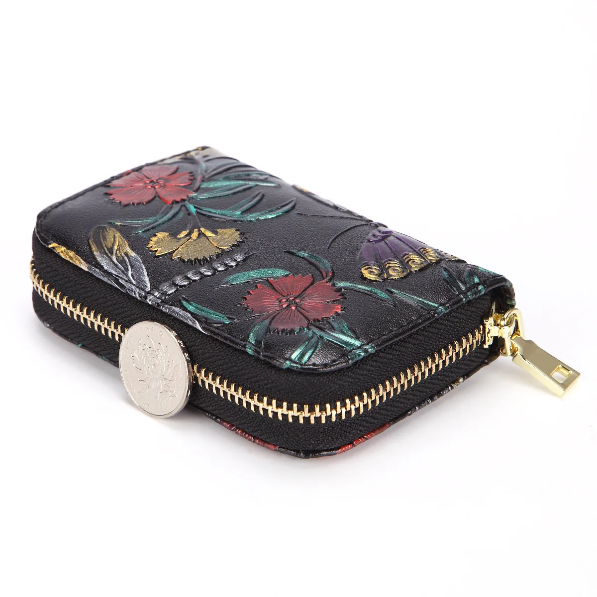 Женский короткий кошелек из натуральной тисненой кожи бумажник с кармашком для