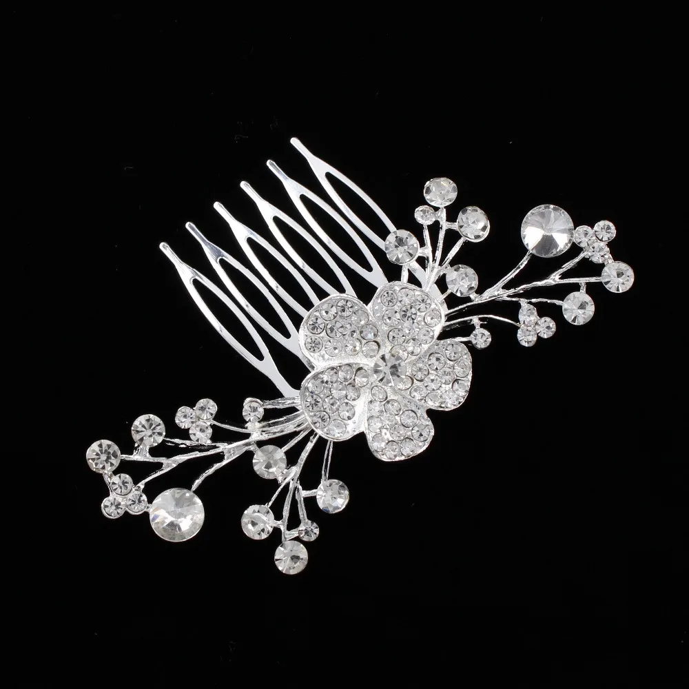 YueBanG Small Rhinestone Metal Flower Hair Combs Silver White Wedding Accessories Jewelry for Women Girl Bride Hairpin Gift |