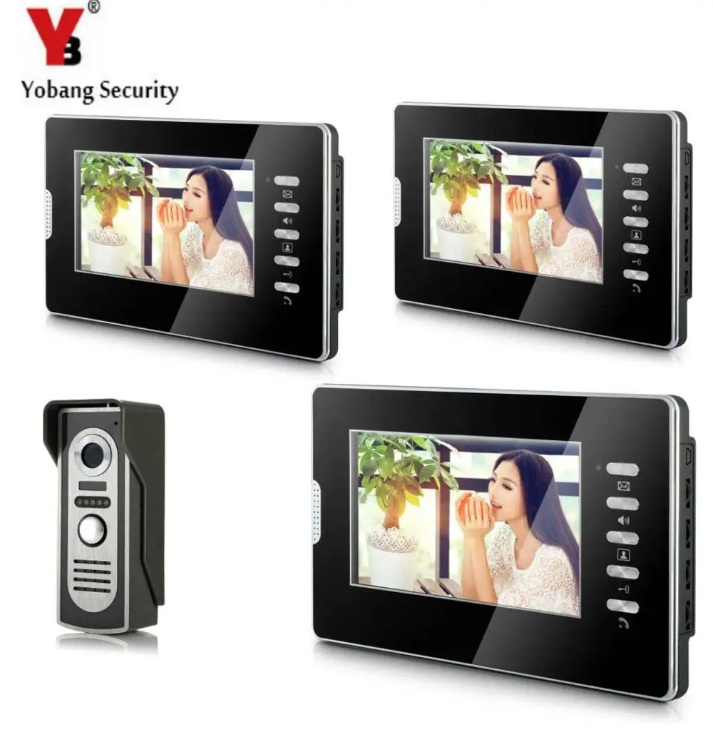 V70DM21V3 SmartYIBA видеодомофон 7''Inch монитор проводной видео дверной звонок Speakephone домофон Системы 3 монитора 1 Камера для дома - Цвет: V70DM21V3