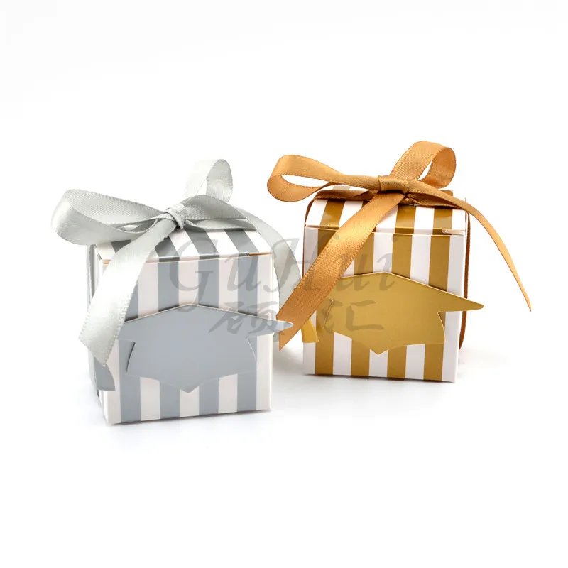 Prom Graduation Party Paperboard Doctor Cap Golden Stripe Candy Boxes Promotion Ceremony Congrats Faovr Gifts For Box Packaging | Дом и сад