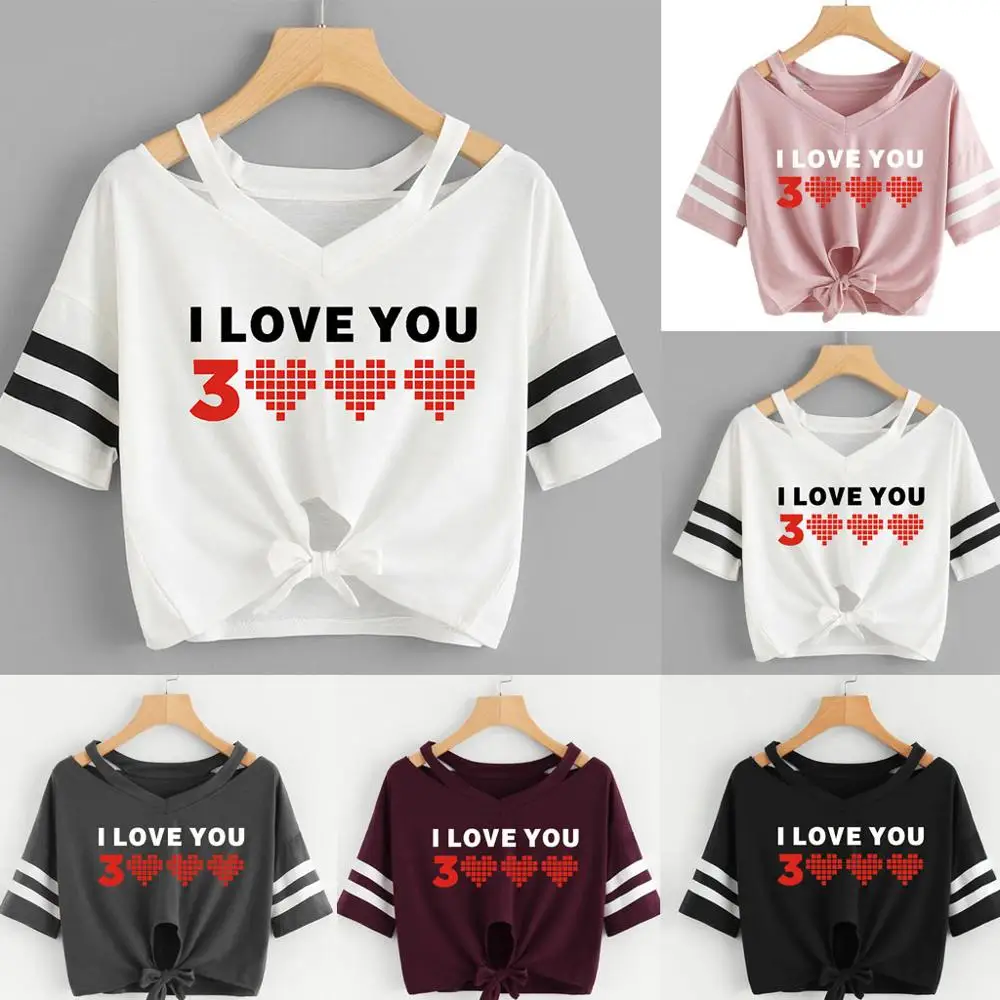 Женская футболка Новая женская I Love You 3000 раз с узором короткая коротким рукавом