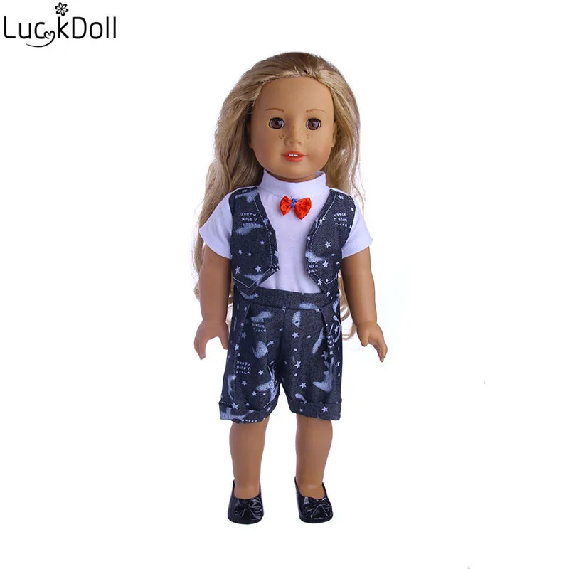 Костюм-бант LUCKDOLL с принтом подходит для 18-дюймовых американских кукол 43 см
