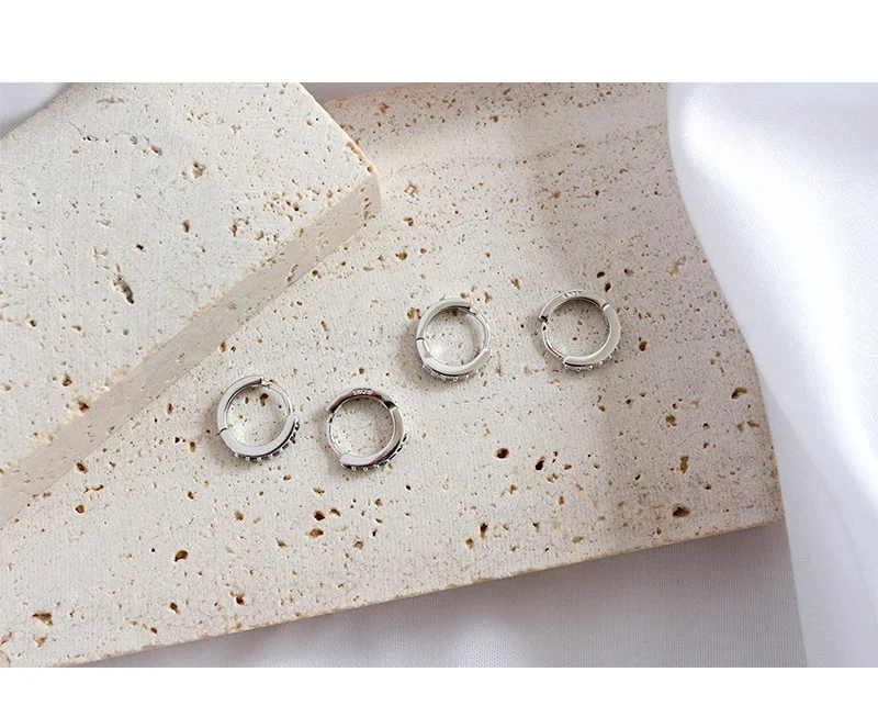 Серебро 925 пробы маленькие серьги-кольца для женщин букле d'oreille femme, белый черный Кристальные серьги ювелирные изделия orecchini