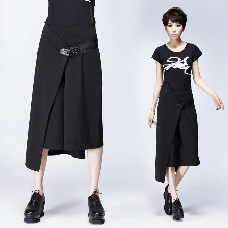 2016 летние женские одноцветные широкие брюки модные Асимметричные штаны с