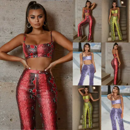 Женский комплект одежды с принтом под змеиную кожу облегающий Топ без рукавов