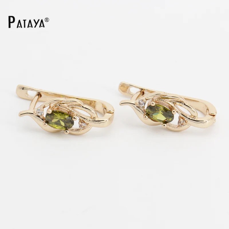 green PATAYA, натуральный оливковый зеленый цвет, серьги, 585 розовое золото, натуральный кубический циркон, хорошее ювелирное изделие, короткие серьги, аксессуары, Винтажные серьги - Окраска металла: green