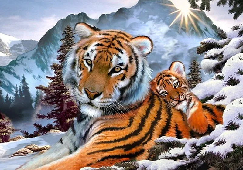 5d Diamond Embroidery Snow Tiger Mountain Mosaic Crystal Cross Stitch Full Square Painting DIY Sticker Decor Paintings | Дом и сад