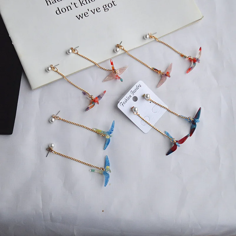 2019 Japanese Korean Harajuku long dangle resin earrings fashion crane acetate pearl for women spring jewelry trinket | Украшения и