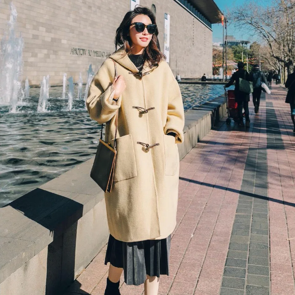 Женское длинное кашемировое пальто с карманами в стиле преппи Женская шерстяная