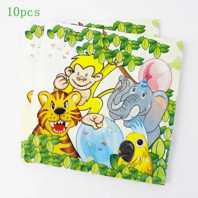 Paper Napkins 10pcs Вечерние шары из фольги льва и тигра, одноразовая бумажная посуда, салфетка для чашек, сафари, зоо, вечерние принадлежности - Цвет: Paper Napkins 10pcs