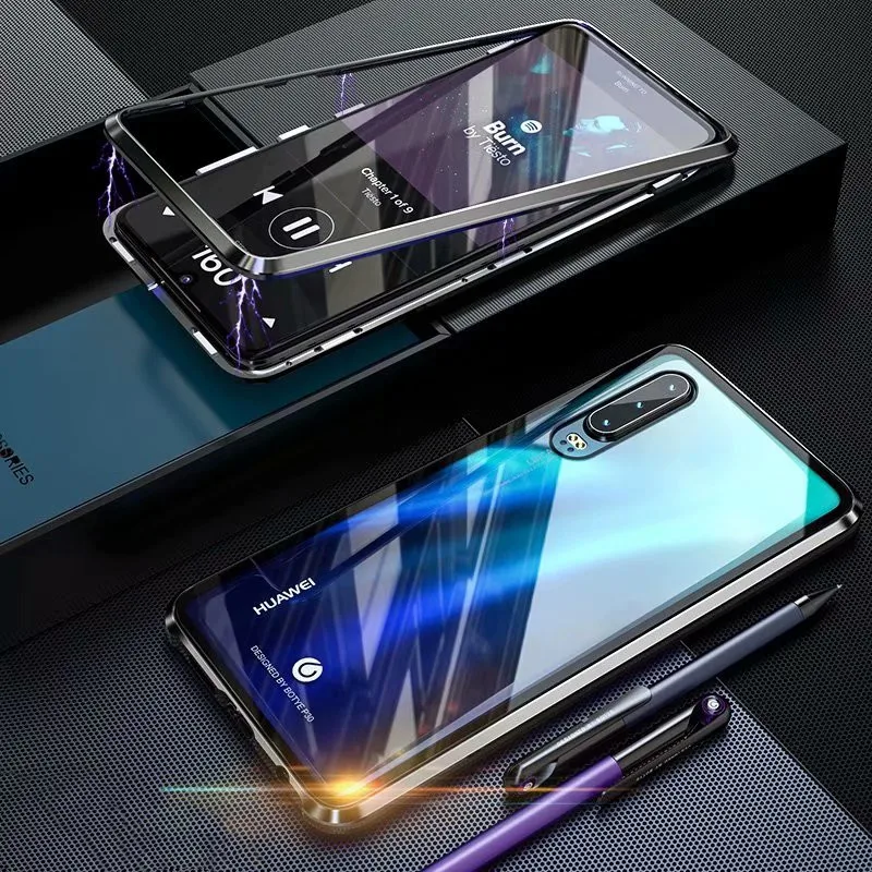 Магнитный адсорбционный флип-чехол для Huawei P30 Pro Lite задняя крышка из закаленного