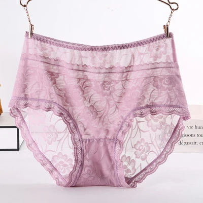 light purple Jerrinut, женское нижнее белье, трусики размера плюс, бесшовные трусы, женские хлопковые Сексуальные Кружевные Прозрачные Трусики с высокой талией, нижнее белье - Цвет: light purple