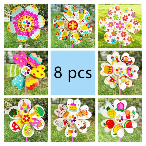01 pinwheel-patterns Happyxuan 8 шт./Партия DIY Pinwheels Spinner Набор для девочек игрушка-раскраска креативный рисунок и живопись детская бумага ручной работы развивающие - Цвет: 01 pinwheel-patterns