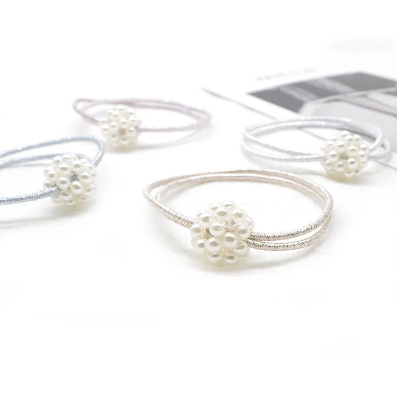 

Hand-woven Pearl Balls Hair Tie Elastic Hair Ropes Girls Hair Scrunchie Rubber Bands Ponytail Holder Tie Sweet Hair Accessories