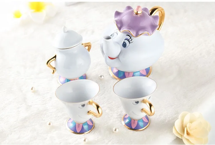 Красота и чудовище, чайный горшок, Набор чашек Mrs Potts Chip, чайный горшок, Набор чашек, сахарница, горшок, подарок, 18K позолоченная окрашенная керамическая Быстрая