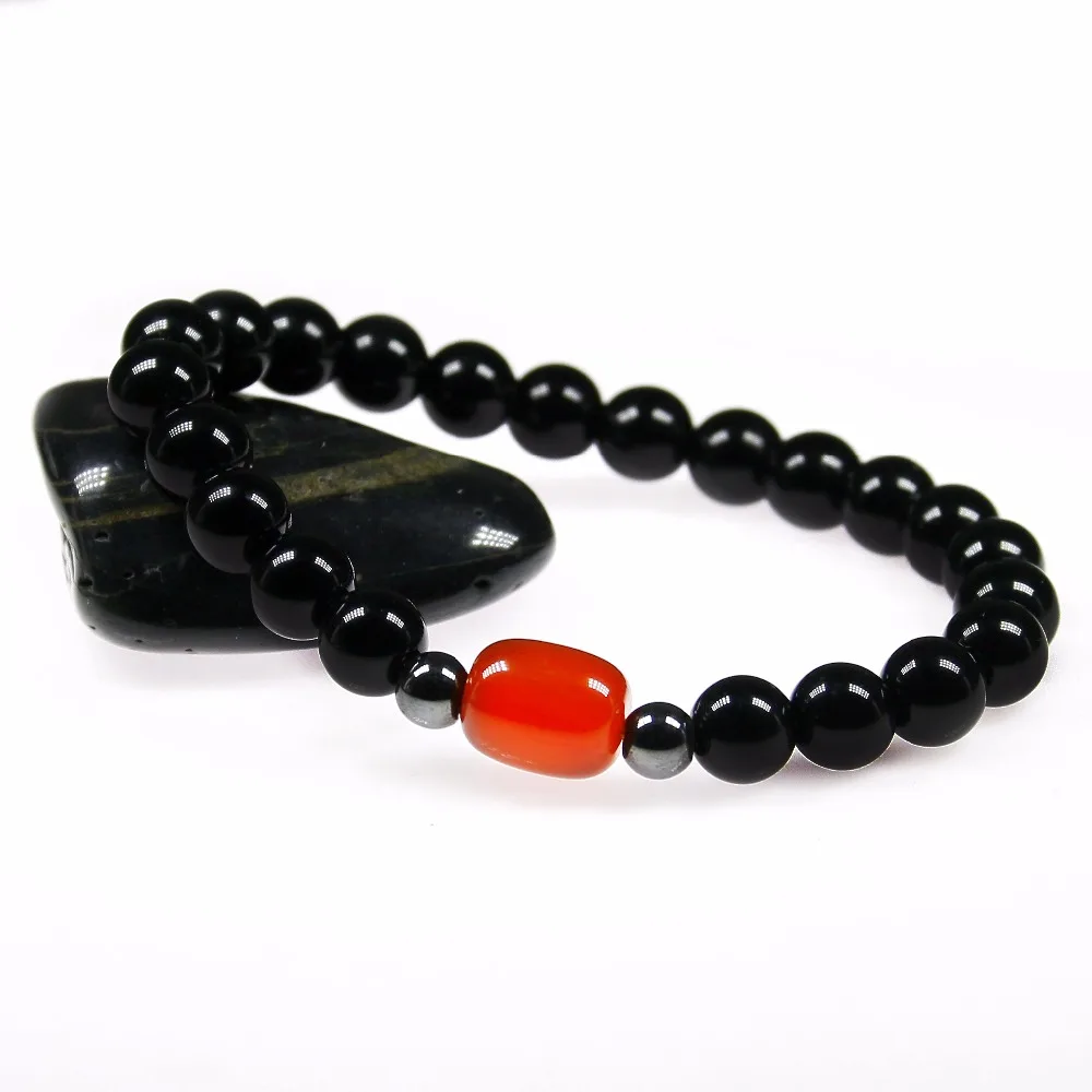 Натуральные красивые браслеты с камнем 8 мм черный оникс красным ониксом бусы для