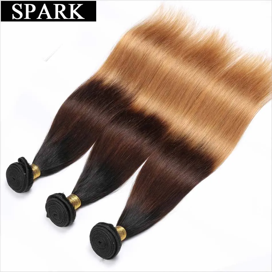 Spark Ombre 3/4 пучки с закрытием перуанские прямые человеческие волосы пучки с кружевной застежкой Средняя/свободная часть парик из волос Реми