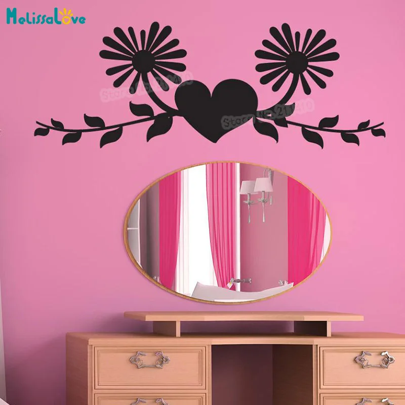 

Виниловая наклейка на стену в виде сердца с лозой и цветами, украшение для дома для гостиной, самоклеящиеся художественные фрески YT031