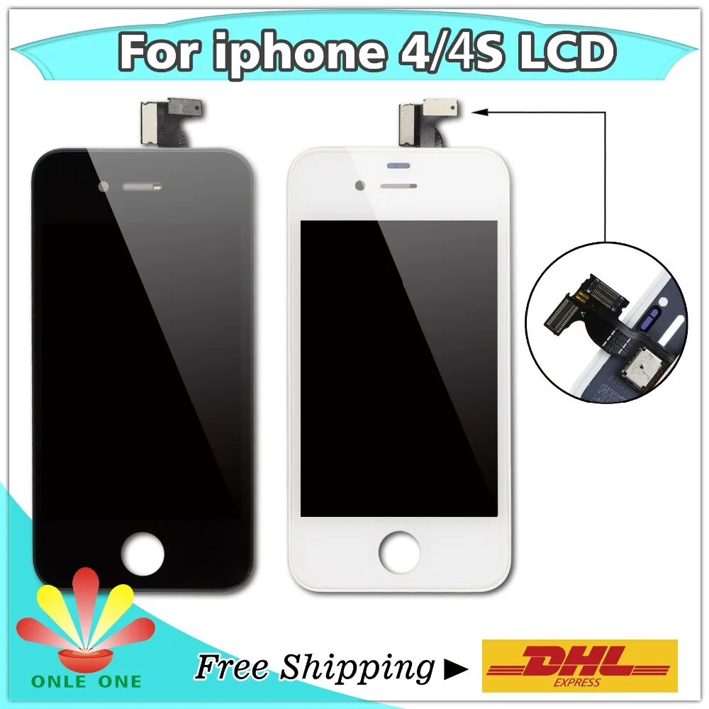 10 шт./лот ЖК дисплей и сенсорный экран + дигитайзер для iphone 4 4S бесплатная доставка
