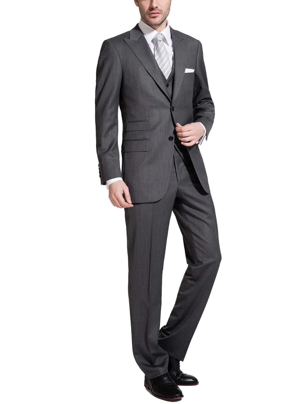 

Men's 3 Piece 2 Button Closure Collar Slim Fit Business Gray Men Suits Custom Designed Men Suits( Jacket+Vest+Pants)