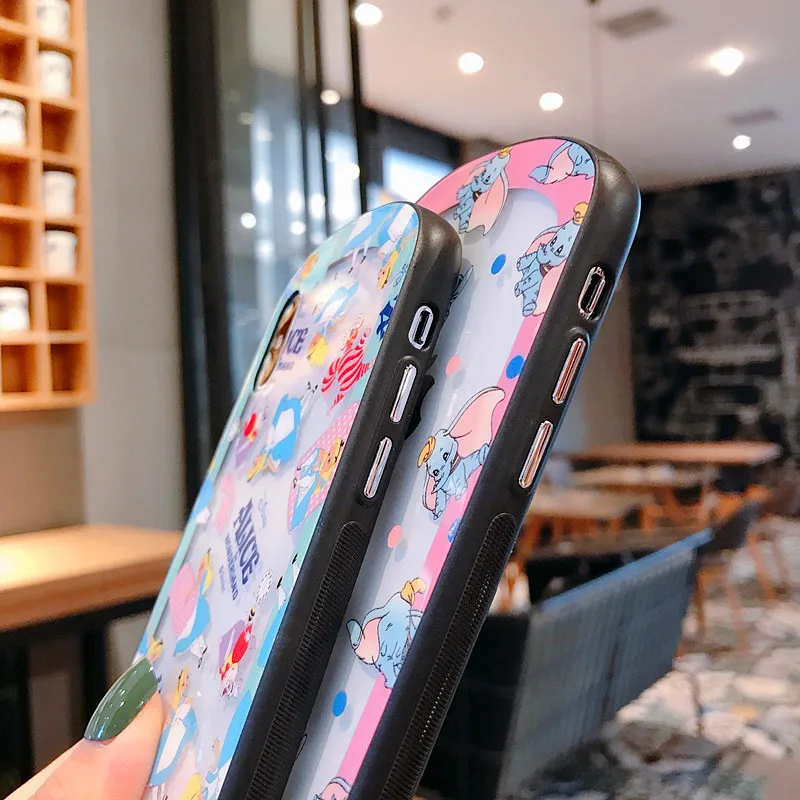 Мультяшный чехол из закаленного стекла для телефона для iPhone X, XR, XS, MAX, 8, 7, 6s plus, милый Дамбо, Алиса, Белоснежка, защитное стекло, чехол