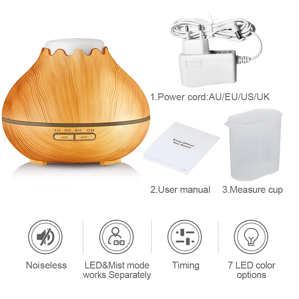 400ml Air Humidifier Essential Oil Diffuser Aroma Lamp Aromatherapy Electric Mist Maker for Home-Wood | Бытовая техника