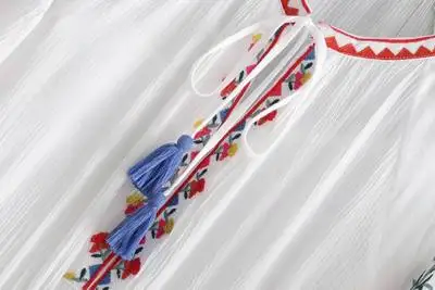 2018 za летнее Для женщин Европейский extoic Хлопок embroideried Цветочные кисточкой Макси