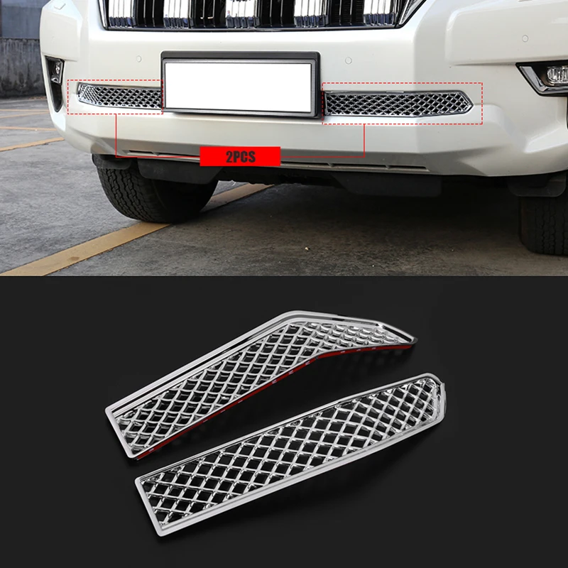 

2PCS ABS Chrome Car Insect Screening Mesh Front Lower Grille For Toyota Land Cruiser Prado 150 2018 LC150 FJ150 Trim Accessories