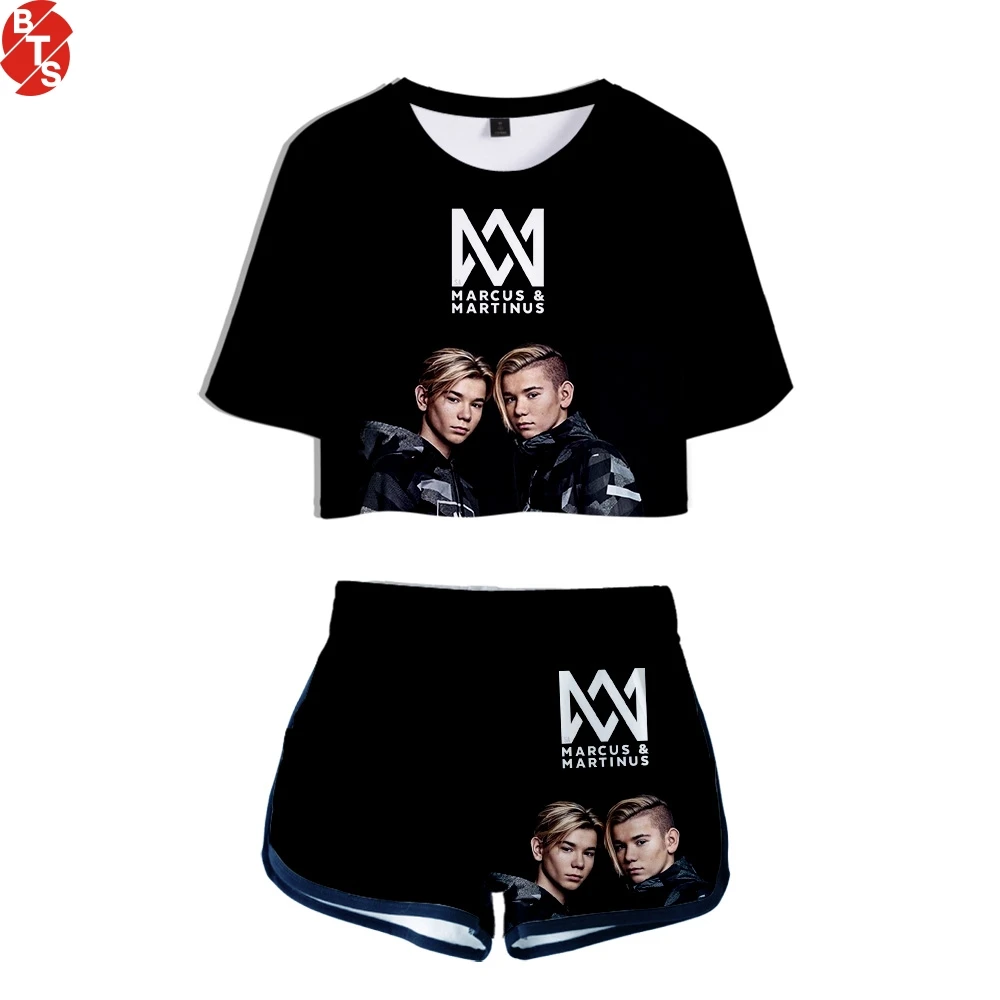 

Marcus&Martinus 3D Printed Women Two Pieces Set Fashion Summer Short Sleeve Crop Tops+Shorts 2019 Hot Sale Casual Sexy Wear