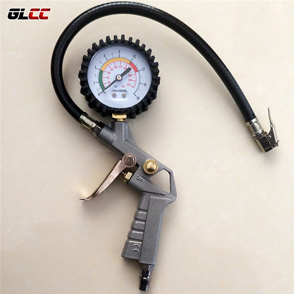 Hot Sale 220 Psi Motorcycle Bicycle Auto Car Tyre Tire Air Pressure Gauge Meter Measurement Vehicle Tester with Inflating Gun |