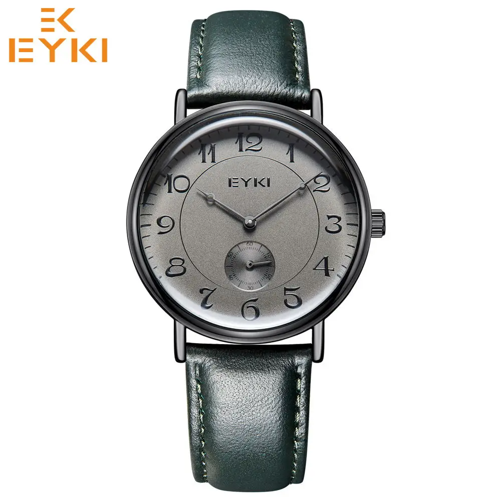 Green Grey Men EYKI наручные часы в стиле ретро, топ, мужские, женские часы, водонепроницаемые, кожаный ремешок, кварцевый механизм, Relogio Feminino masculino Montres Homme - Цвет: Green Grey Men