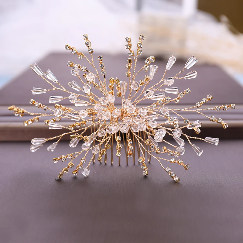 Новые украшения для волос с золотыми кристаллами Стразы Свадебные ручной работы