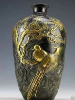 exquisite chinese vintage collection copper statue flower bird vase pot 20cm