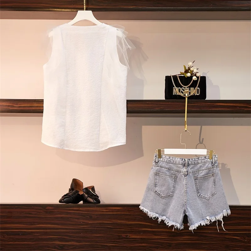 2019 летние женские костюмы элегантные без рукавов с оборками Лоскутная Сетка